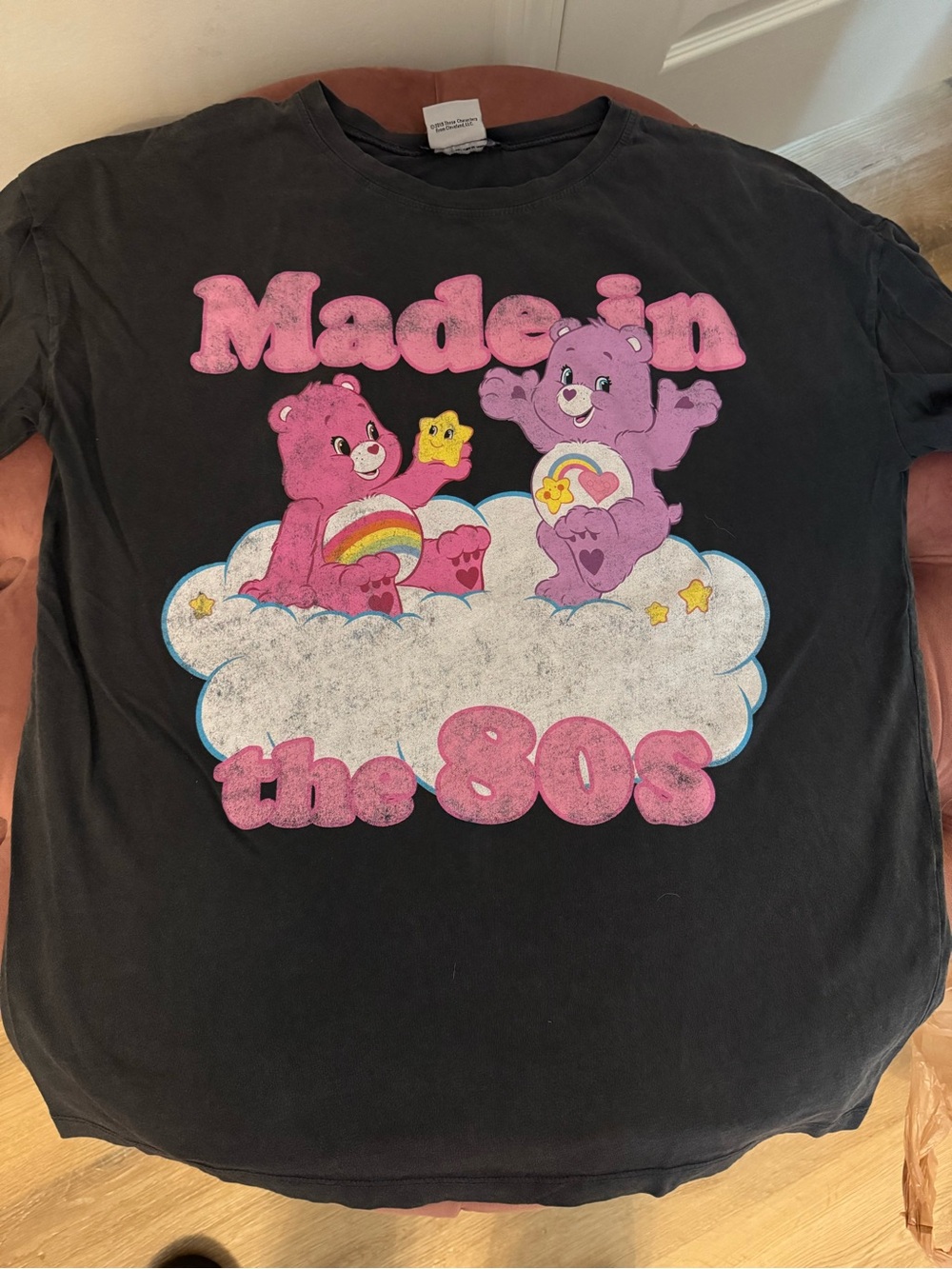 Zara Black Tee with Pink & Purple Care Bears Graphic